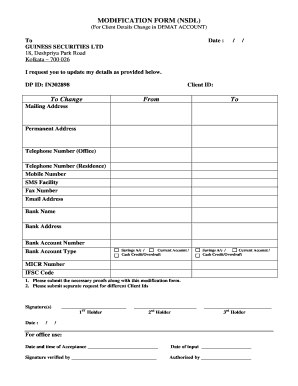 Modification Form for Demat Account