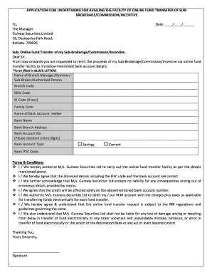 Application for Online Fund Transfer of Sub-Brokerage