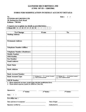 Form for Modification in Demat Account Details