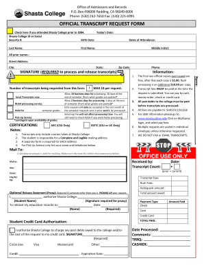 Official Transcript Request Form