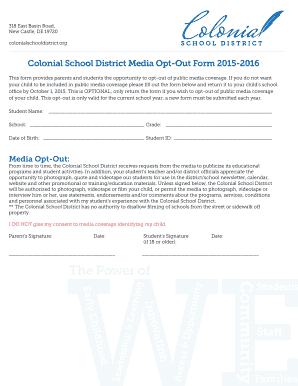 Colonial School District Media Opt-Out Form