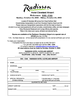 Radisson Hotel Cleveland Airport Reservation Form