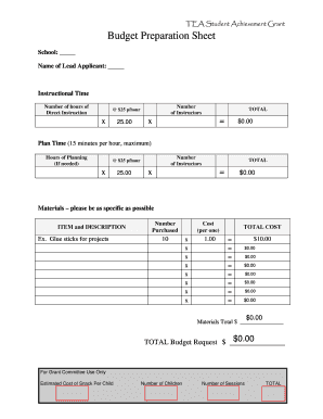 TEA Student Achievement Grant Budget Preparation