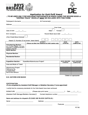 Application for Gold DofE Award