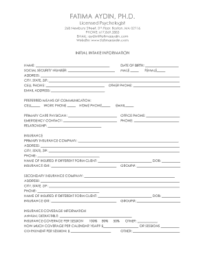 Psychologist Initial Intake Form