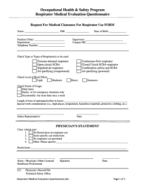 Respirator Medical Evaluation Questionnaire