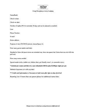 Camp Humphreys Army Lodging Reservation Form