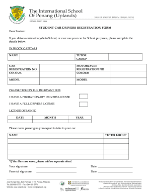 Student Car Drivers Registration Form