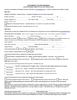2011-2012 Federal Direct PLUS Loan Application