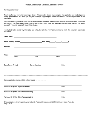 Donor Application & Medical History Form