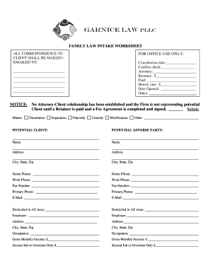 Family Law Intake Worksheet