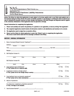 Employment Practices Liability Insurance Application