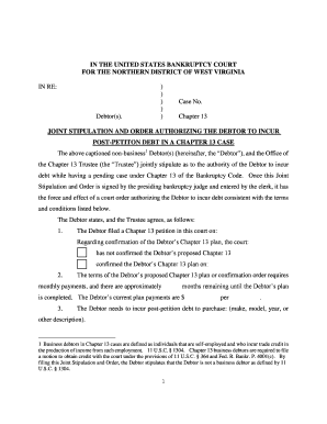 Joint Stipulation and Order for Post-Petition Debt in Chapter 13