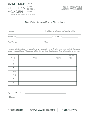 Non-Walther Sponsored Student Absence Form