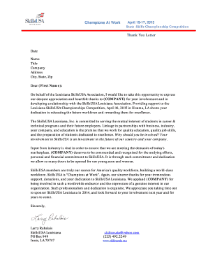 Sample letter of appreciation for donation - Champions At Work Thank You Letter - SkillsUSA Louisiana - skillsusala