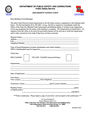 Louisiana Impairment Notification Form