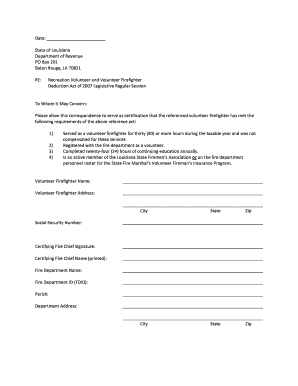 Louisiana Volunteer Firefighter Certification Form