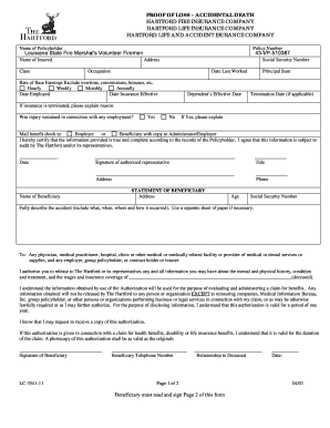 Proof of Loss Accidental Death Form