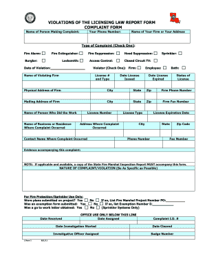 Violations of the Licensing Law Report Form