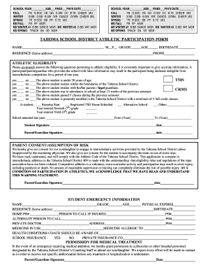 Tahoma School District Athletic Participation Form