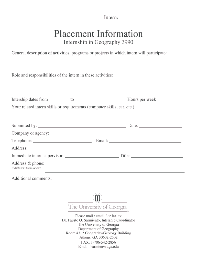 Fillable Online geography uga Placement Information bGeographyb