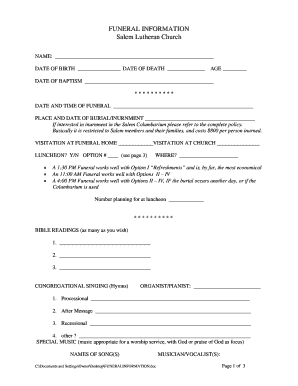 Funeral Service Information Form