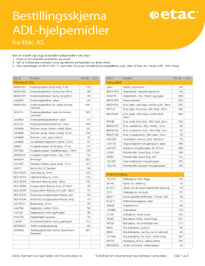 Order Form for ADL Assistive Devices