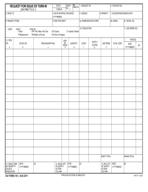 DA Form 3161 Request for Issue or Turn-In
