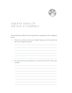 The Way to Happiness Student Feedback Form