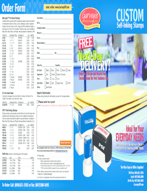 MaxLight Pre-Inked Stamps Order Form
