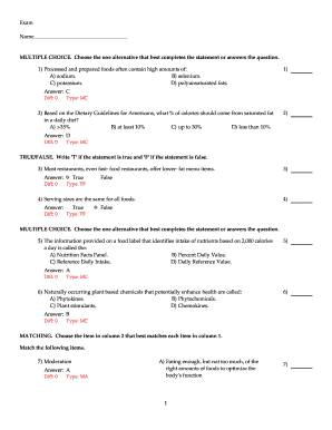 Nutrition Exam Questions