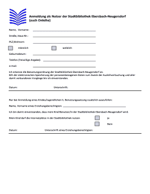 Anmeldung als Nutzer der Stadtbibliothek Ebersbach‐Neugersdorf