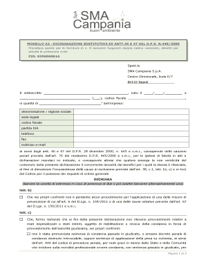 Modello A2 – Dichiarazione sostitutiva ex artt.46 e 47 del D.P.R. n.445/2000