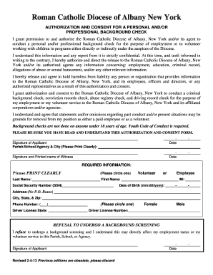 Roman Catholic Diocese of Albany Background Check Authorization