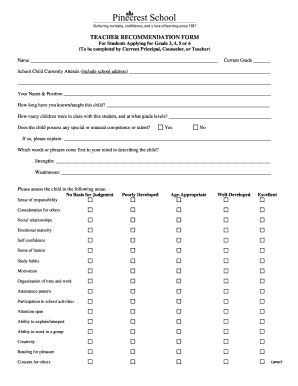 Teacher Recommendation Form