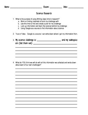 Science Research Planning Form