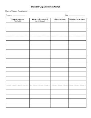 Texas A&M International University Student Organization Roster Form