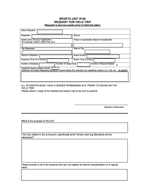 Sparta Unit 140 Field Trip Request Form