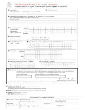 10th Toyota Dream Car Art Contest Entry Form