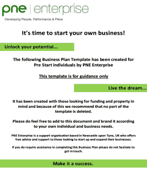 Pre-Start Business Plan Template