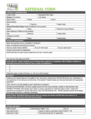 VCM Music Lesson Referral Form