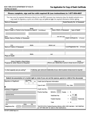 New York Death Certificate Fax Application