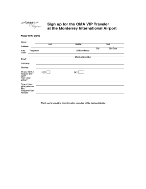OMA VIP Traveler Application Form