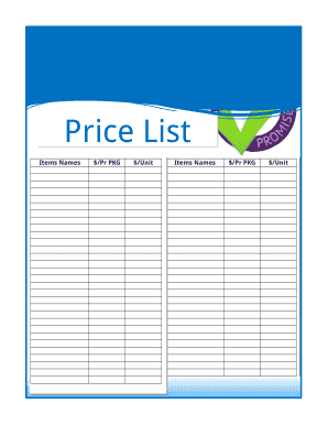 Business Price List Template