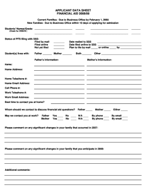 fillable online calvertonschool fa packet applicant data sheet