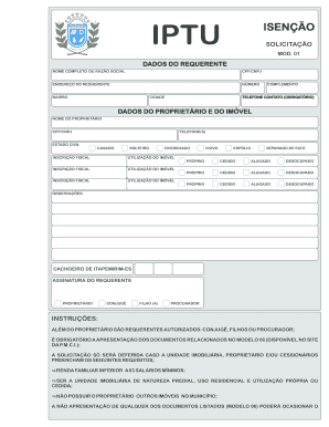 ISENÇÃO IPTU SOLICITAÇÃO
