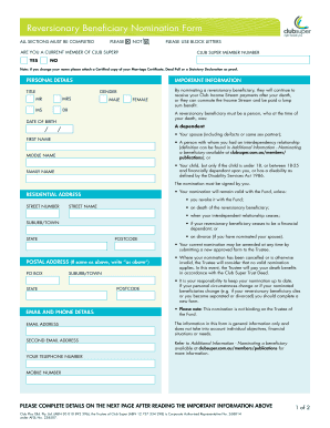 Reversionary Beneficiary Nomination Form