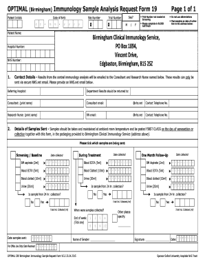 Immunology Sample Analysis Request Form
