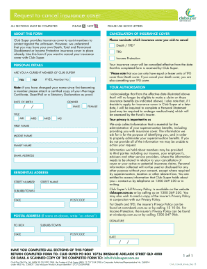 Insurance Cover Cancellation Form