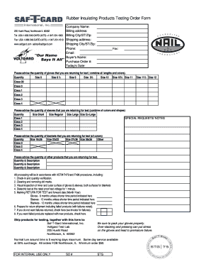 Rubber Insulating Products Testing Order Form